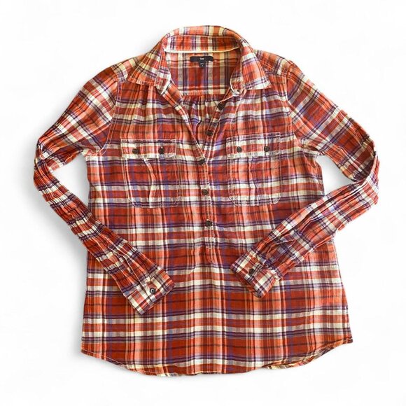 Gap red and purple plaid button-up shirt - Picture 2 of 4